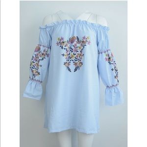 Women's Summer New Stand up Collar Single Breasted Lotus Leaf Flying Sleeve Denim Shirt main image 0